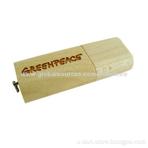 Wooden USB Flash Drive, Various Logos Printing Available, Supports Plug-and-play Function